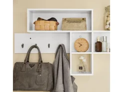 SoBuy Wandgarderobe Flurgarderobe Kleiderhaken Hängeregal mit 4 Haken Weiß FHK17-W