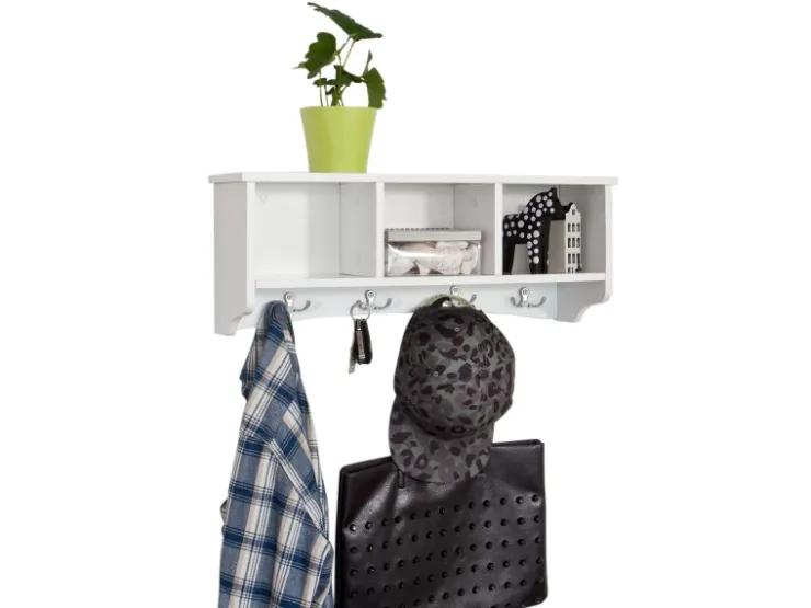 SoBuy Wandgarderobe Hängeregal Wandschrank mit 4 Haken FRG48-W* Regal Weiß