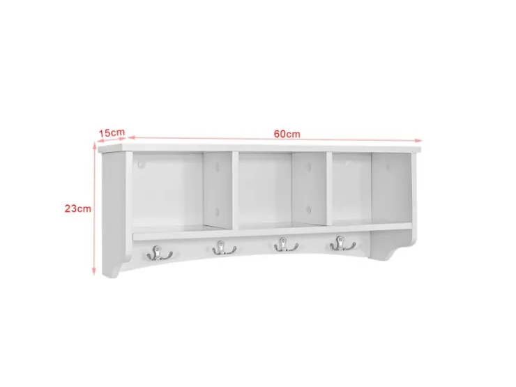SoBuy Wandgarderobe Hängeregal Wandschrank mit 4 Haken FRG48-W* Regal Weiß