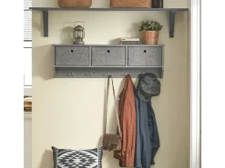 SoBuy Wandgarderobe mit 3 Körben und 5 Haken MDF Vlies Grau FRG282-HG