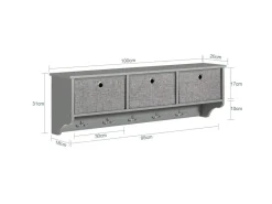SoBuy Wandgarderobe mit 3 Körben und 5 Haken MDF Vlies Grau FRG282-HG