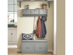 SoBuy Wandgarderobe mit 3 Körben und 5 Haken MDF Vlies Grau FRG282-HG