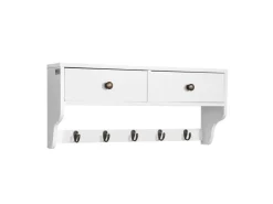 SoBuy Wandgarderobe mit 2 Schubladen und 5 Haken Holz Weiß FRG178-W
