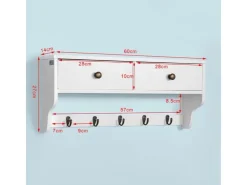 SoBuy Wandgarderobe mit 2 Schubladen und 5 Haken Holz Weiß FRG178-W