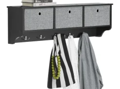 SoBuy Wandgarderobe mit 3 Körben und 5 Haken Holz Schwarz FRG282-SCH* Garderoben