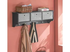 SoBuy Wandgarderobe mit 3 Körben und 5 Haken Holz Schwarz FRG282-SCH* Garderoben