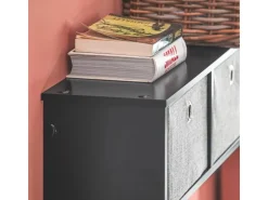 SoBuy Wandgarderobe mit 3 Körben und 5 Haken Holz Schwarz FRG282-SCH* Garderoben