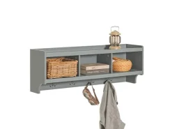 SoBuy Wandgarderobe mit 3 Körben und 4 Haken MDF Grau FHK28-HG* Garderoben