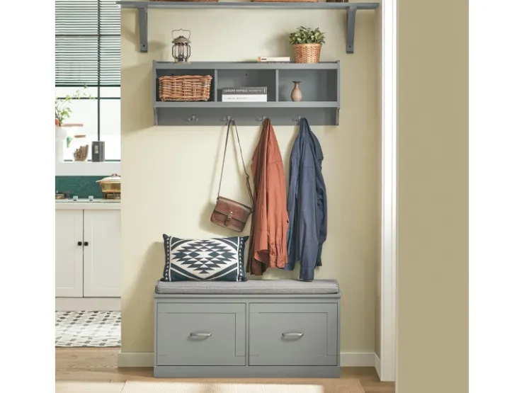 SoBuy Wandgarderobe mit 3 Körben und 4 Haken MDF Grau FHK28-HG* Garderoben