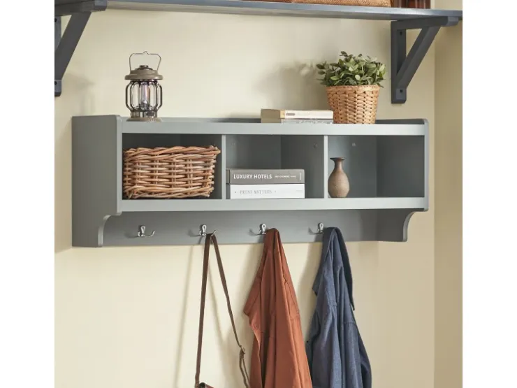 SoBuy Wandgarderobe mit 3 Körben und 4 Haken MDF Grau FHK28-HG* Garderoben
