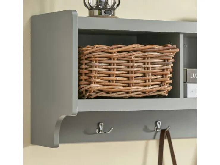 SoBuy Wandgarderobe mit 3 Körben und 4 Haken MDF Grau FHK28-HG* Garderoben