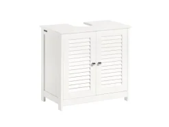 SoBuy Waschbeckenunterschrank Badschrank mit 2 Lamellentüren MDF 60x58x35cm Weiß FRG237-W* Schränke
