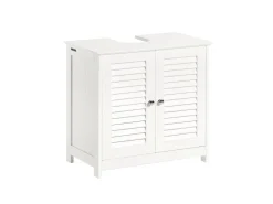 SoBuy Waschbeckenunterschrank Badschrank mit 2 Lamellentüren MDF 60x58x35cm Weiß FRG237-W* Schränke