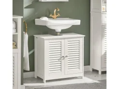 SoBuy Waschbeckenunterschrank Badschrank mit 2 Lamellentüren MDF 60x58x35cm Weiß FRG237-W* Schränke