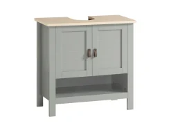 SoBuy Waschbeckenunterschrank Badschrank mit 2 Türen und 1 Fach 60x60x30cm Grau BZR69-HG* Schränke|Aufbewahrung