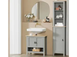 SoBuy Waschbeckenunterschrank Badschrank mit 2 Türen und 1 Fach 60x60x30cm Grau BZR69-HG* Schränke|Aufbewahrung