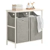 SoBuy Wäscheschrank mit 2 abnehmbaren Wäschesäcken Metall Vlies Grau BZR57-W* Sitzbänke