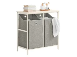 SoBuy Wäscheschrank mit 2 abnehmbaren Wäschesäcken Metall Vlies Grau BZR57-W* Sitzbänke