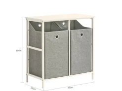 SoBuy Wäscheschrank mit 2 abnehmbaren Wäschesäcken Metall Vlies Grau BZR57-W* Sitzbänke
