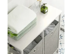 SoBuy Wäscheschrank mit 2 abnehmbaren Wäschesäcken Metall Vlies Grau BZR57-W* Sitzbänke