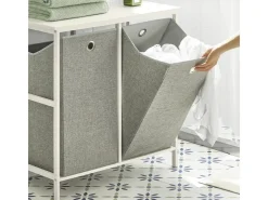 SoBuy Wäscheschrank mit 2 abnehmbaren Wäschesäcken Metall Vlies Grau BZR57-W* Sitzbänke