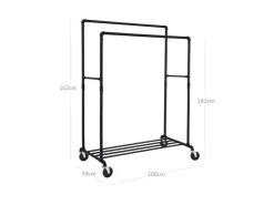 Songmics Doppelkleiderstange mit Rollen und Ablage 50 x 100 x 163 cm Schwarz* Garderoben