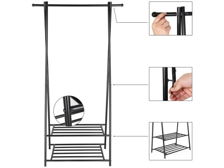 Songmics Kleiderständer 2 Ablagen 155,7 cm x 87,8 cm x 41,6 cm Schwarz* Garderoben