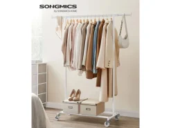 Songmics Kleiderständer mit Rollen 45,4 cm x 132 cm x 160 cm Weiß