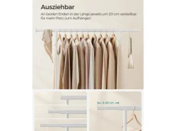 Songmics Kleiderständer mit Rollen 45,4 cm x 132 cm x 160 cm Weiß
