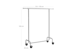 Songmics Kleiderständer mit Rollen 150 cm x 45 cm x 160 cm Silber