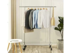 Songmics Kleiderständer mit Rollen 150 cm x 45 cm x 160 cm Silber