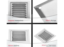 SOTECH Aluminium-Lüftungsgitter 125 x 125 mm optik Aufschraubbar mit Insektenschutz