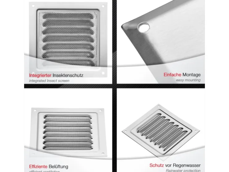 SOTECH Aluminium-Lüftungsgitter 125 x 125 mm optik Aufschraubbar mit Insektenschutz