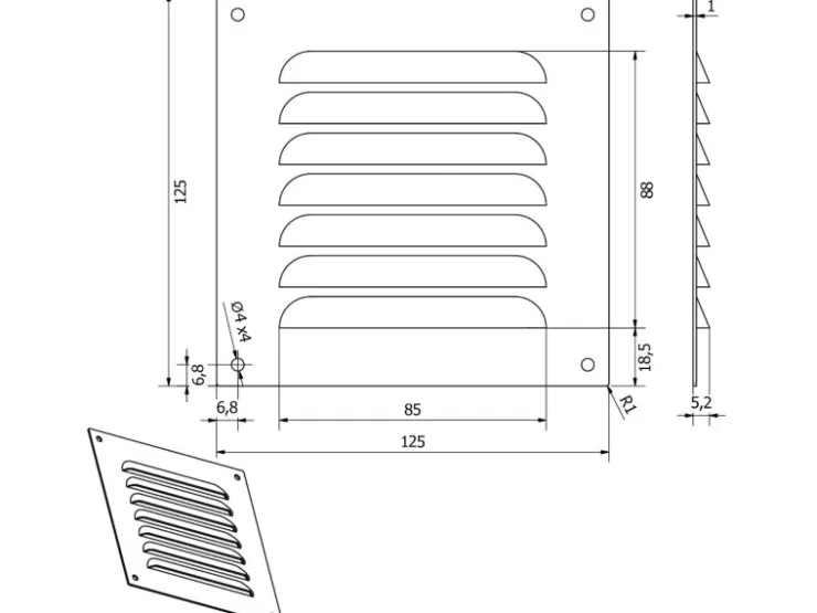 SOTECH Aluminium-Lüftungsgitter 125 x 125 mm optik Aufschraubbar mit Insektenschutz