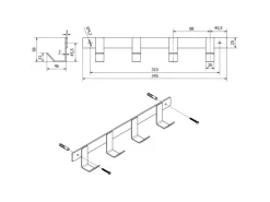 SOTECH Blackline ALBA Hakenleiste Klein 345 mm mit 4 Haken Schwarz Pulverbeschichtet* Garderoben