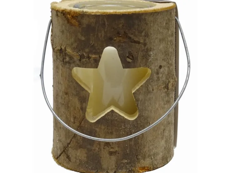 Sunny Garden Windlicht Holzstamm mit Glas 3-fach sortiert 18 cm x 16 cm
