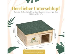 Sunny Tree Igelhaus Wasserdichtes Holz-Igelhaus mit Boden Igel-Futterhaus für Draußen Igelhaus mit Eingangstunnel* Kleintierbedarf