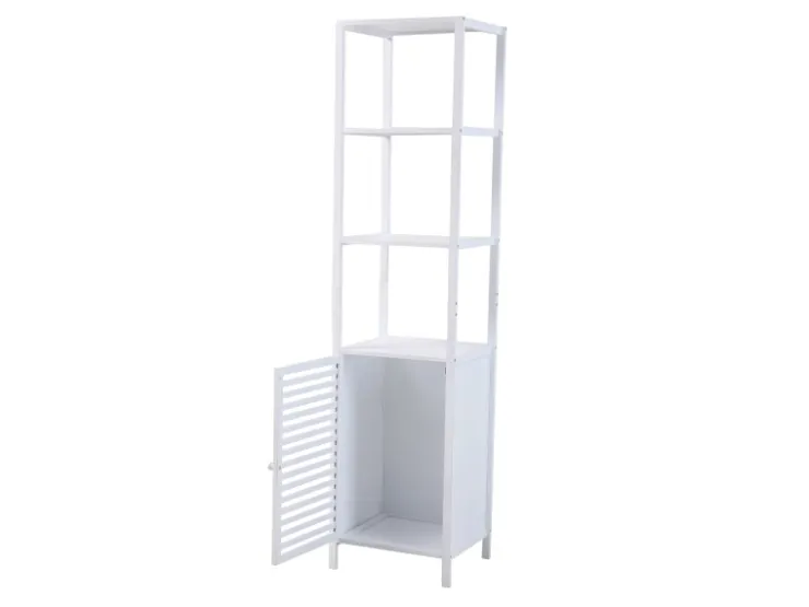 SVITA Badregal L Mit Tür Hoher Badezimmerschrank Regal Freistehend Natur Weiß
