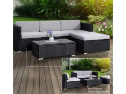 SVITA California Garten-Lounge Set Mit Haube Polyrattan Gartenset Balkon-Set Rattan-Lounge