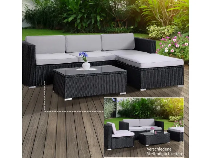 SVITA California Garten-Lounge Set Mit Haube Polyrattan Gartenset Balkon-Set Rattan-Lounge