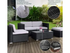 SVITA California Garten-Lounge Set Mit Haube Polyrattan Gartenset Balkon-Set Rattan-Lounge