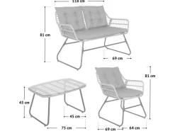 SVITA Capri Balkonmöbel-Set Polyrattan Sitzgruppe Outdoor 4-tlg. Gartenlounge Hell* Kissen|Stühle