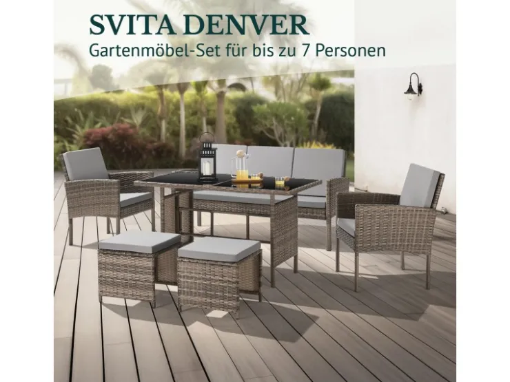 SVITA Denver Polyrattan Gartenmöbel Set Essgruppe Lounge Esstisch
