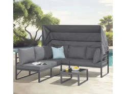 SVITA Maui Gartenmöbel-Lounge-Set Mit Dach Outdoor-Sofa Strandkorb-Sonneninsel Stahl