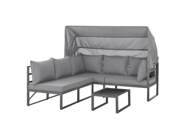 SVITA Maui Gartenmöbel-Lounge-Set Mit Dach Outdoor-Sofa Strandkorb-Sonneninsel Stahl