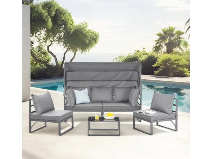 SVITA Maui Gartenmöbel-Lounge-Set Mit Dach Outdoor-Sofa Strandkorb-Sonneninsel Stahl