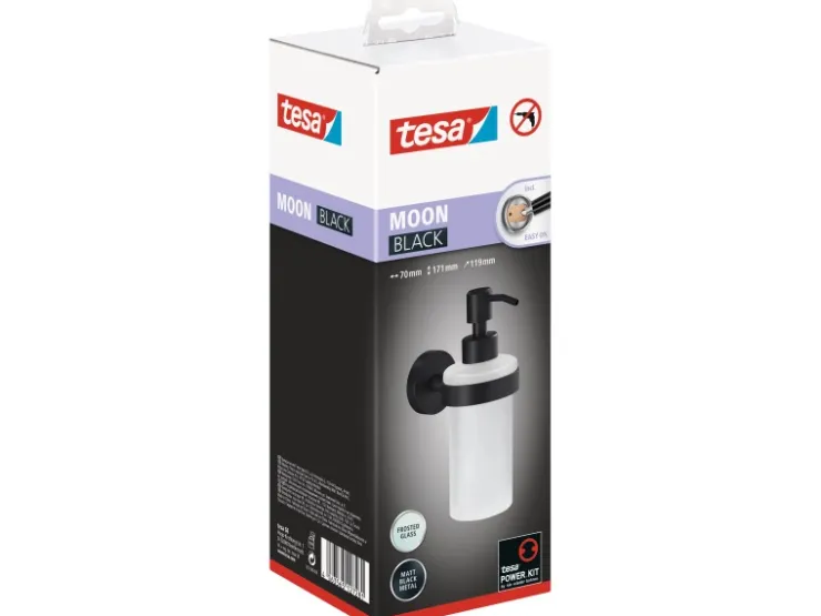 Tesa Moon Black Seifenspender Schwarz Matt Satiniertes Glas inkl. Klebelösung* Tapezierzubehör