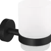 Tesa Moon Black Zahnputzbec. Halter Schwarz Matt Satiniertes Glas + Klebelösung