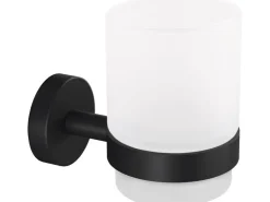 Tesa Moon Black Zahnputzbec. Halter Schwarz Matt Satiniertes Glas + Klebelösung