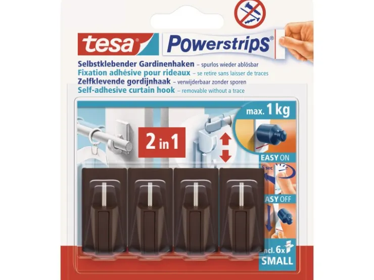 Tesa Powerstrips Vario-Gardinenhaken Braun